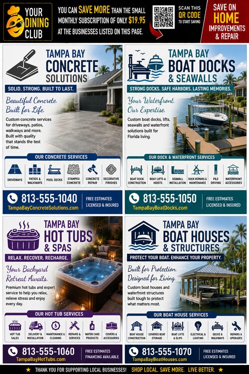 MMA SOHIAR 4 Ads Concrete, Boat Docks, Hot Tubs, Boat Houses
